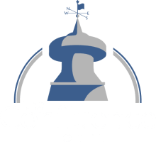 The Confluence Hotel - Logo - Blue and gray finial - Lettering in white